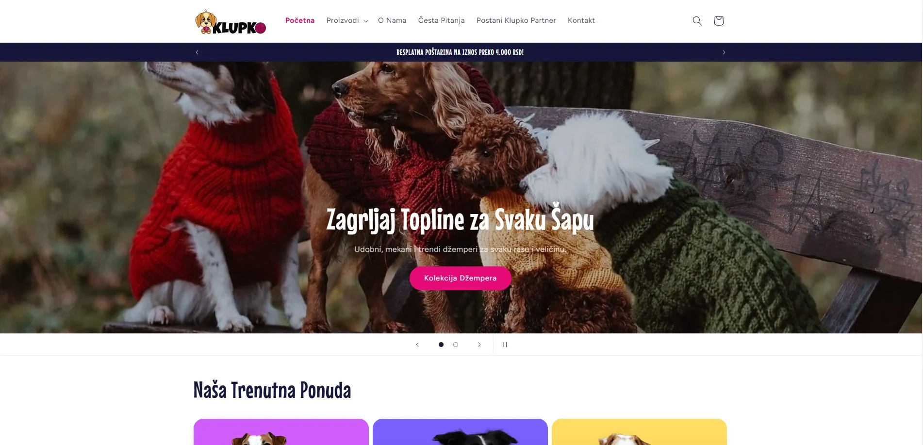 Shopify online prodavnica za Klupko Pet
