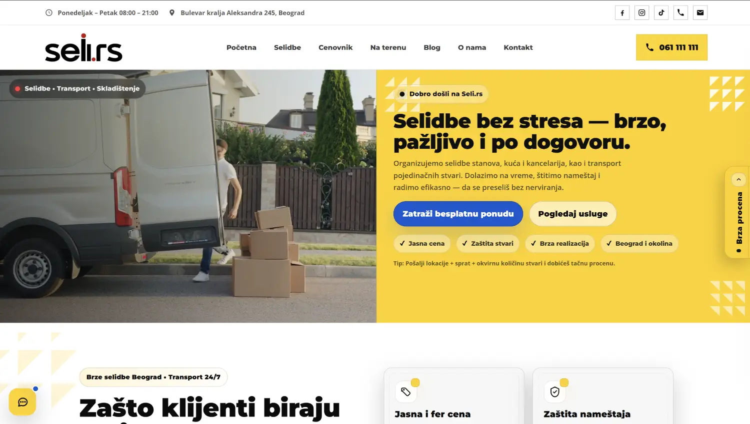 Izrada web sajta za firmu za selidbe Seli.rs Beograd